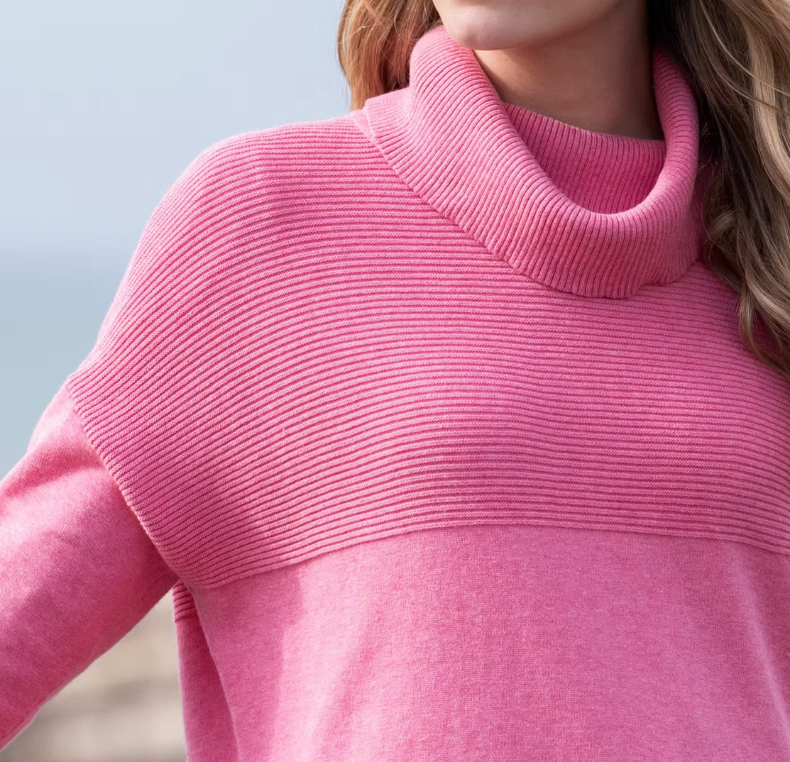 RIBBED COWL NECK SWEATER - Rose