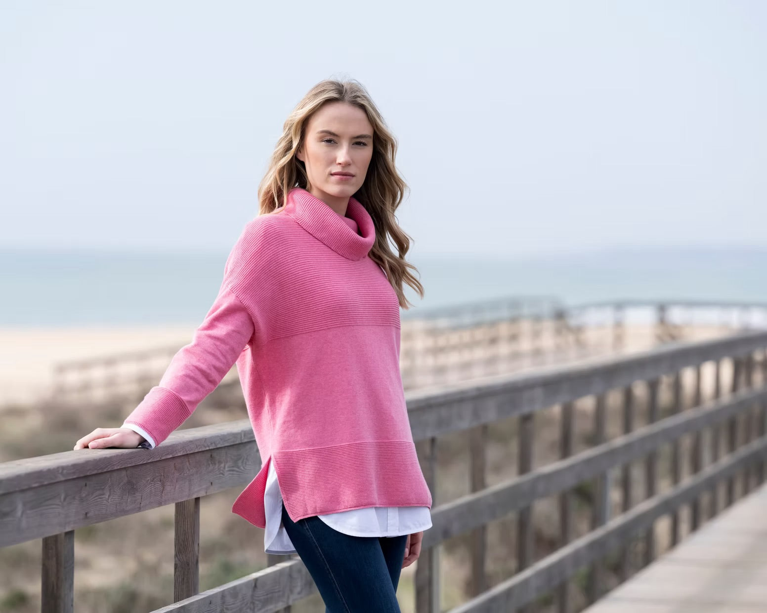 RIBBED COWL NECK SWEATER - Rose
