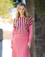 Load image into Gallery viewer, STRIPED DOLMAN SLEEVE SWEATER - Rose &amp; Navy
