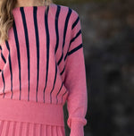 Load image into Gallery viewer, STRIPED DOLMAN SLEEVE SWEATER - Rose &amp; Navy

