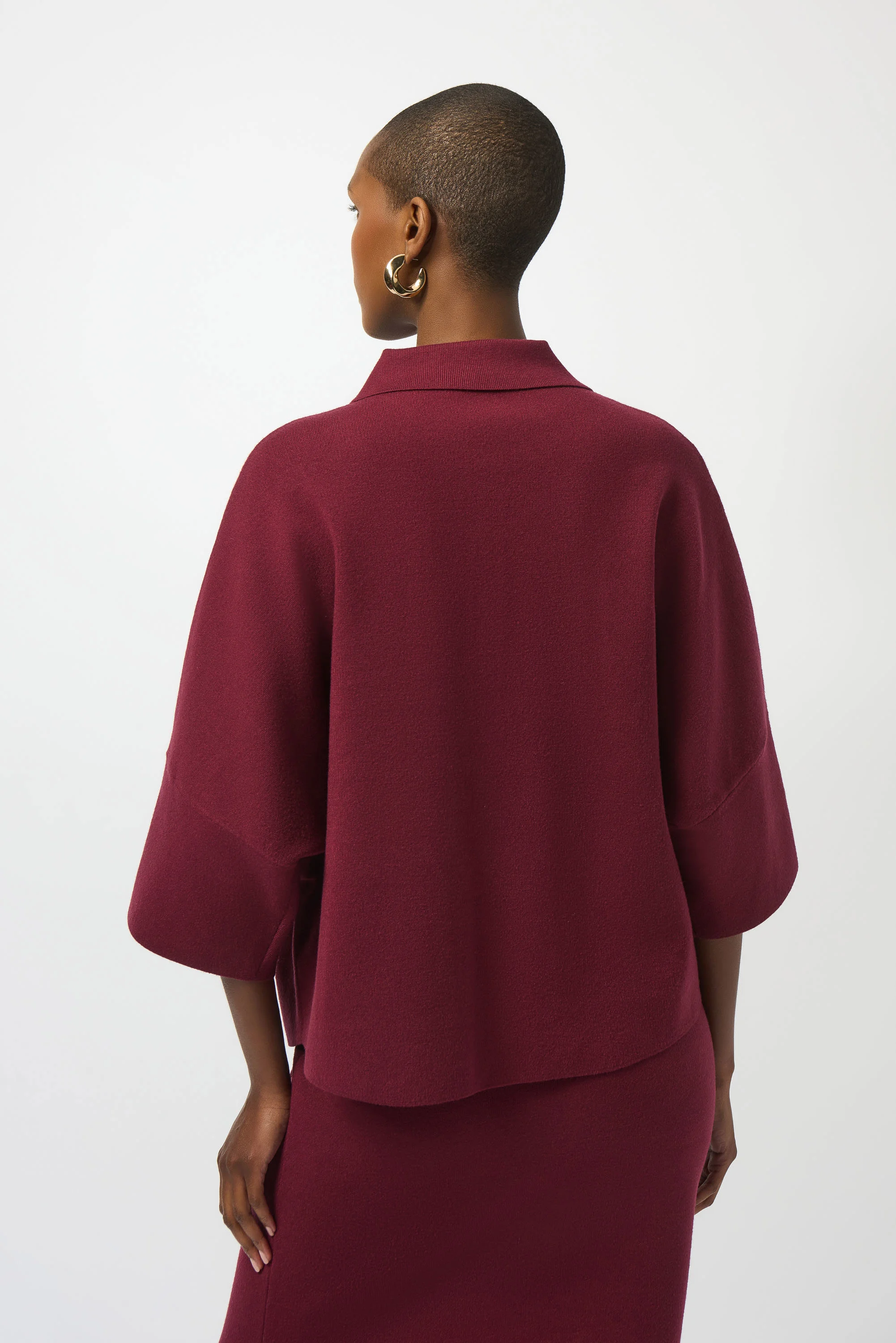 BOXY KNIT POLO - Merlot