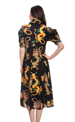 Load image into Gallery viewer, Montauk Black Dress Dragon Print
