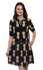 Load image into Gallery viewer, Chatham Dress Black and Gold Pineapple Print
