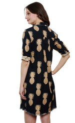 Load image into Gallery viewer, Chatham Dress Black and Gold Pineapple Print
