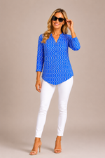Load image into Gallery viewer, Lulu-B Bright Periwinkle Lattice Button Tunic
