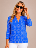 Load image into Gallery viewer, Lulu-B Bright Periwinkle Lattice Button Tunic
