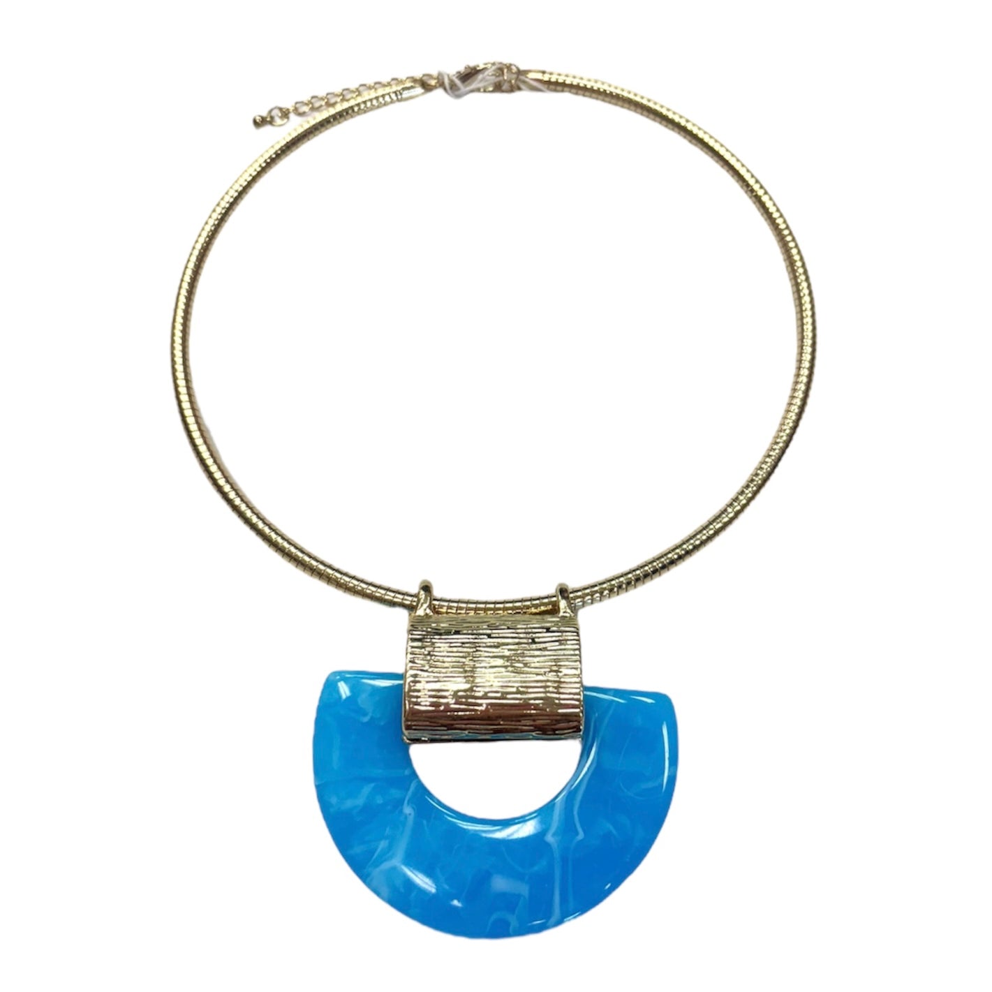 Turquoise Pendant on Gold Serpentine Collar Necklace