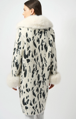 Load image into Gallery viewer, Feather Yarn Animal Jacquard Coat with Faux Fur Trim
