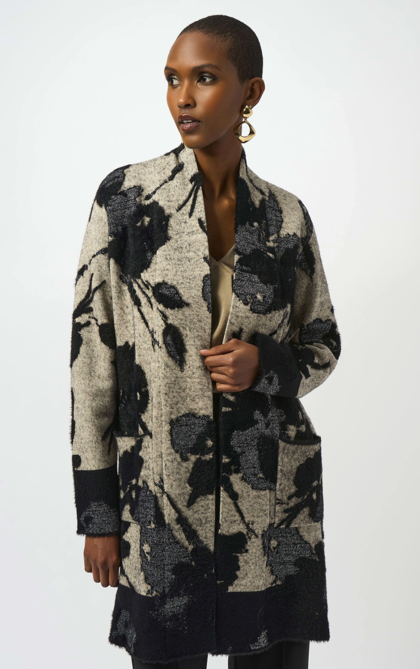 Abstract Jacquard Sweater Knit Long Cardigan