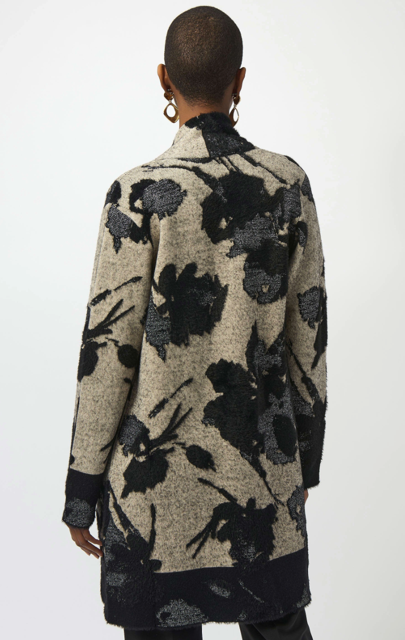 Abstract Jacquard Sweater Knit Long Cardigan