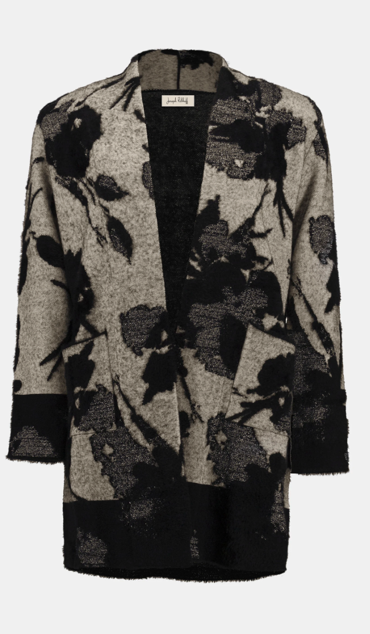 Abstract Jacquard Sweater Knit Long Cardigan