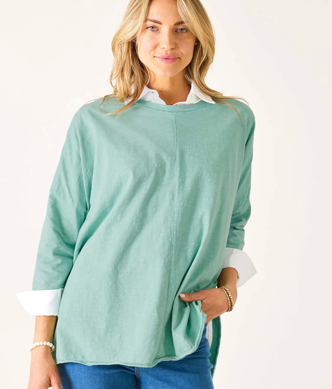 Catalina Slub Tee - Sea Foam Green Stitches