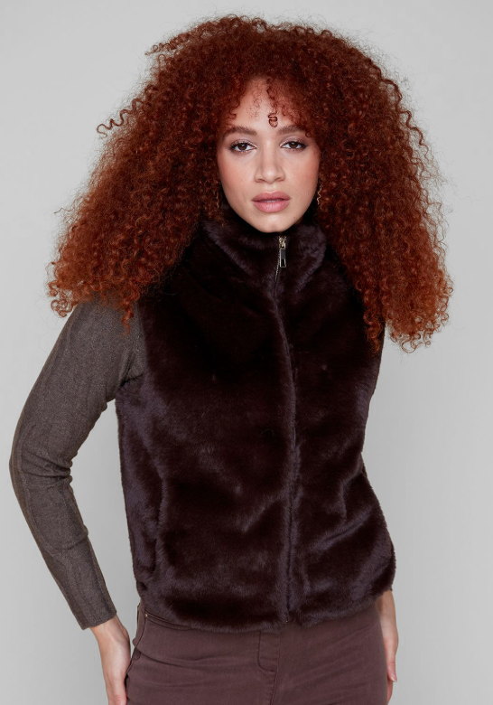 Renuar Faux Fur Vest - Chocolate