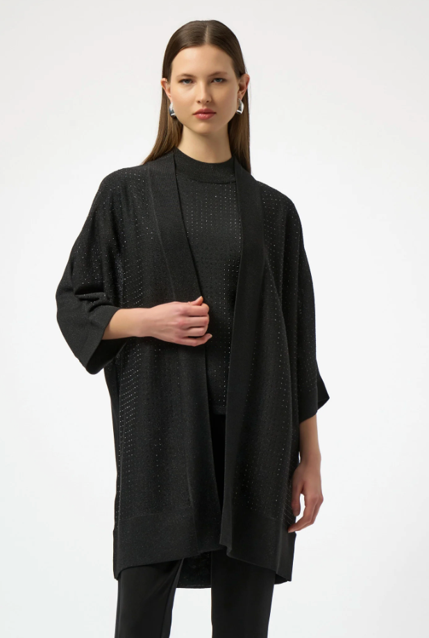 Sweater Knit Top with Cover-Up and Iron-On Detail - Black