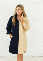 Load image into Gallery viewer, Carter Contrast Dress : Navy and Khaki
