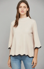 Load image into Gallery viewer, FATE Scallop Edge Detailed Mock Neck Sweater Top - Blush/Black
