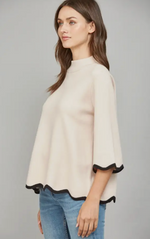Load image into Gallery viewer, FATE Scallop Edge Detailed Mock Neck Sweater Top - Blush/Black

