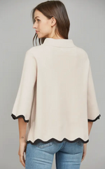 Load image into Gallery viewer, FATE Scallop Edge Detailed Mock Neck Sweater Top - Blush/Black
