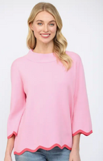 Load image into Gallery viewer, FATE Scallop Edge Detailed Mock Neck Sweater Top - BubbleGum Pink/Coral
