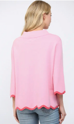 Load image into Gallery viewer, FATE Scallop Edge Detailed Mock Neck Sweater Top - BubbleGum Pink/Coral
