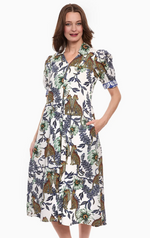 Load image into Gallery viewer, Dizzy Lizzie Montauk Dress Cheetahs and Floral Linen Cotton
