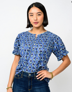 Load image into Gallery viewer, Blue BlockPrint Blouse
