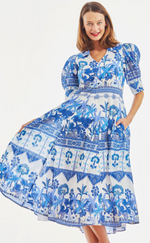 Load image into Gallery viewer, Montauk Dress Ikat Print Blues
