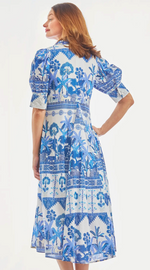 Load image into Gallery viewer, Montauk Dress Ikat Print Blues
