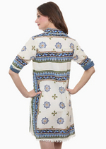 Load image into Gallery viewer, Chatham Dress Blue Green Ivory Engineered Print

