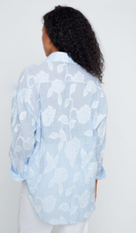 Load image into Gallery viewer, Blue Stripe White Floral Button Down
