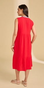Load image into Gallery viewer, Red Embroidered Maxi Dress
