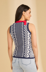 Load image into Gallery viewer, RED/NAVY Sleeveless Sweater Top
