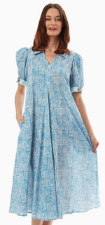 Load image into Gallery viewer, Montauk Dress Turquoise White Criss Cross
