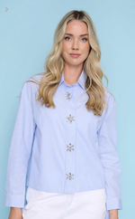 Load image into Gallery viewer, Blue/White Embellished Shirt

