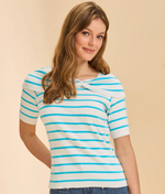 Load image into Gallery viewer, Boatneck Stripe Sweater, Pacific/White
