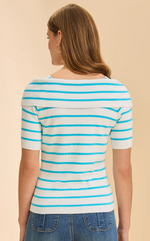Load image into Gallery viewer, Boatneck Stripe Sweater, Pacific/White
