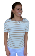 Load image into Gallery viewer, Boatneck Stripe Sweater, Sand/White
