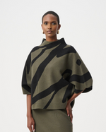 Load image into Gallery viewer, Abstract Jacquard Funnel-Neck Boxy Sweater Green
