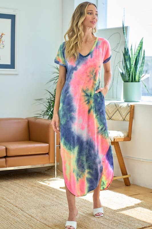 TIE DYE MAXI DRESS - Navy