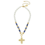 Load image into Gallery viewer, BLUE &amp; WHITE JERUSALEM CROSS NECKLACE
