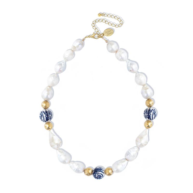 BLUE & WHITE BAROQUE PEARL NECKLACE