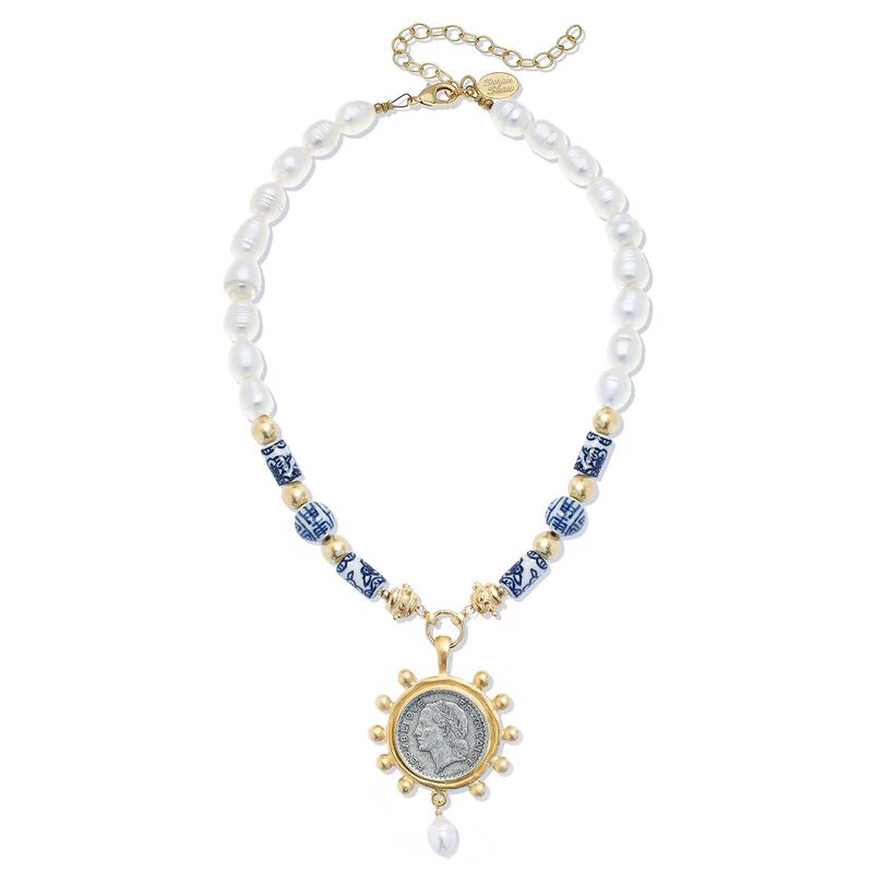 BLUE & WHITE FRENCH FRANC NECKLACE
