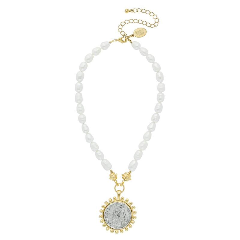 PEARL DOTTED COIN PENDANT NECKLACE