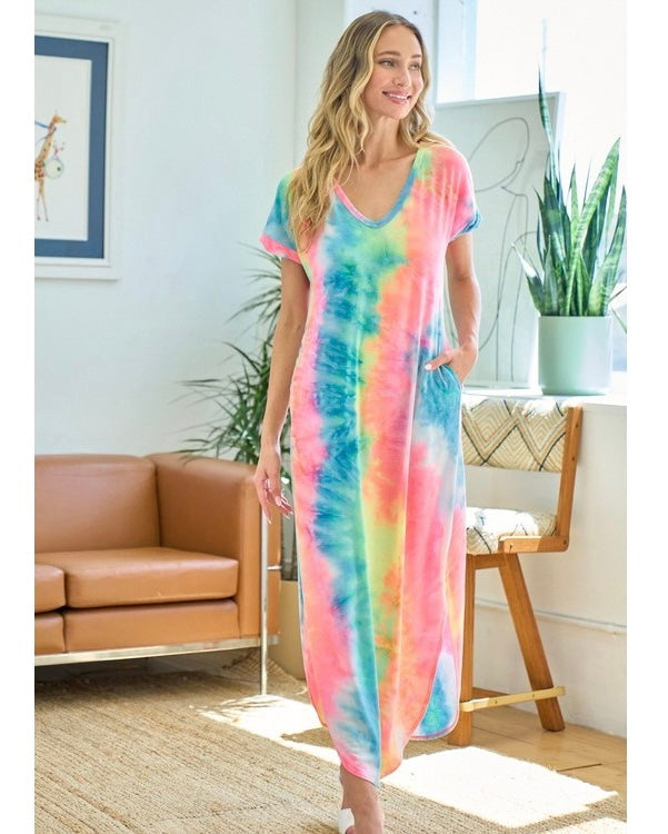 TIE DYE MAXI DRESS - Coral Carriage House Clothing TIE DYE MAXI DRESS - Coral Carriage House Clothing