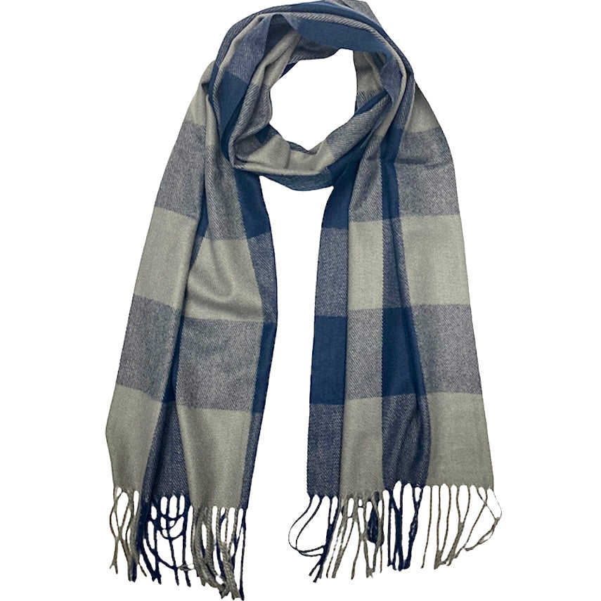 PLAID SCARF - NAVY AND GRAY