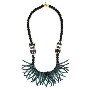 COCONUT WOOD NECKLACE - TURQUOISE & BLACK