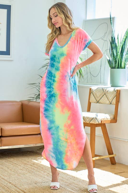 TIE DYE MAXI DRESS - Coral Carriage House Clothing TIE DYE MAXI DRESS - Coral Carriage House Clothing