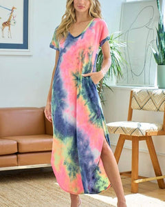 TIE DYE MAXI DRESS - Navy