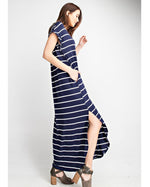 Load image into Gallery viewer, NAVY STRIPE MAXI DRESS
