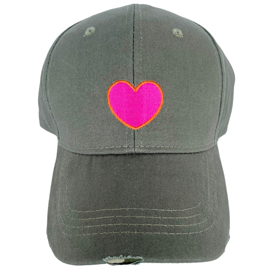 HAUTE SHORE BASEBALL CAP - Green with Pink Heart
